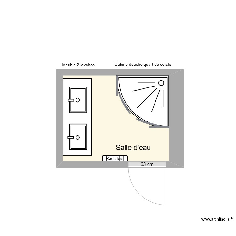 DELSOL Salle d'eau Existant. Plan de 1 pièce et 3 m2