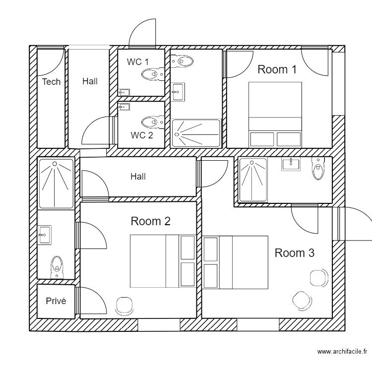 Plans pour croquis 2024 partie 1. Plan de 12 pièces et 65 m2