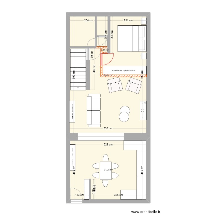 sejour v3. Plan de 3 pièces et 64 m2