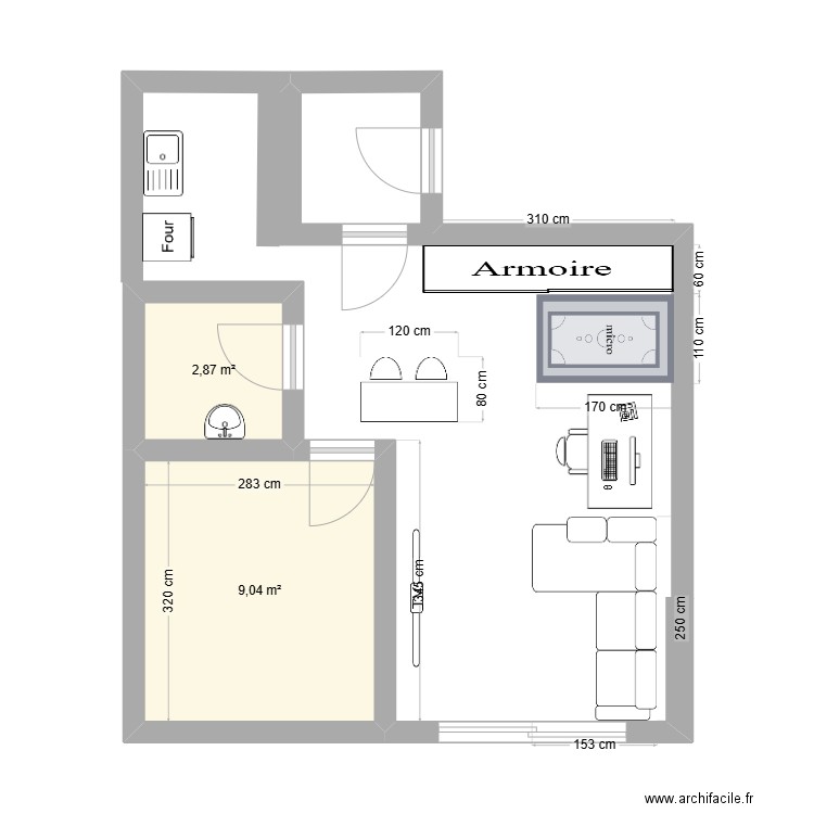 studio. Plan de 2 pièces et 12 m2