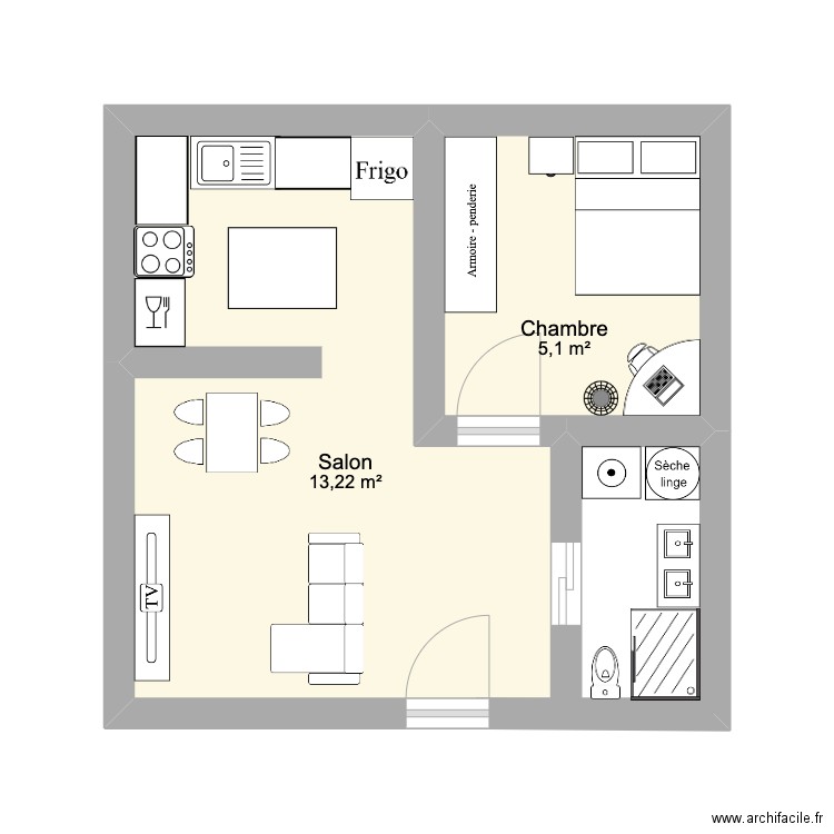 laurencemaillou. Plan de 2 pièces et 18 m2