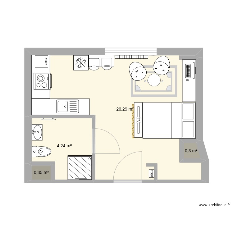 ZOZO. Plan de 4 pièces et 25 m2