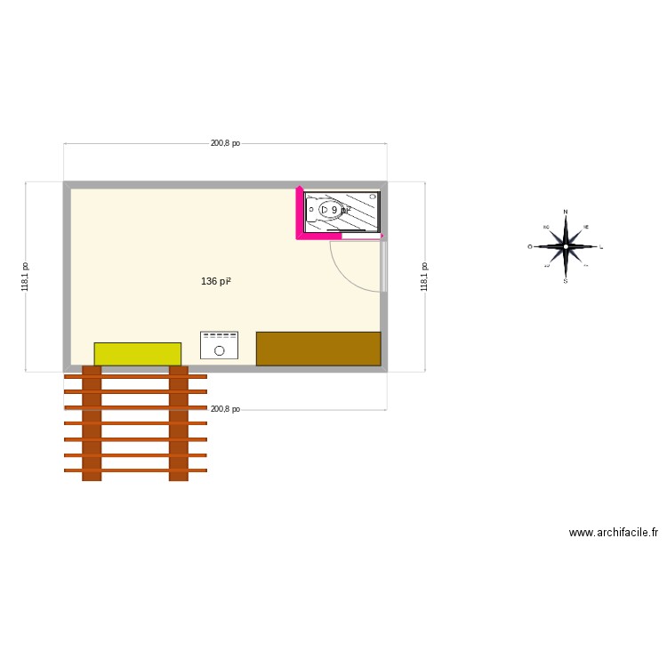Résidence secondaire 3x5 m. Plan de 2 pièces et 14 m2