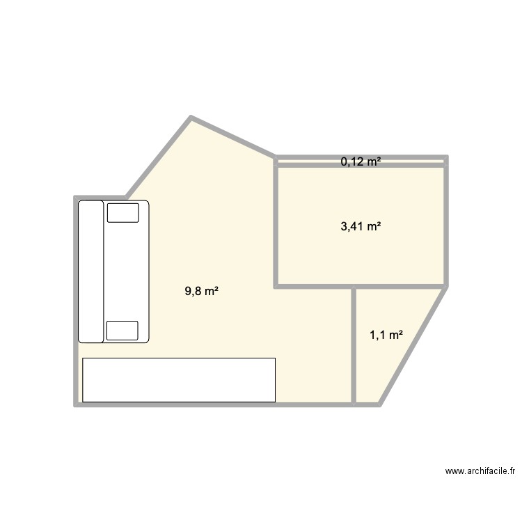 Appart. Plan de 1 pièce et 20 m2