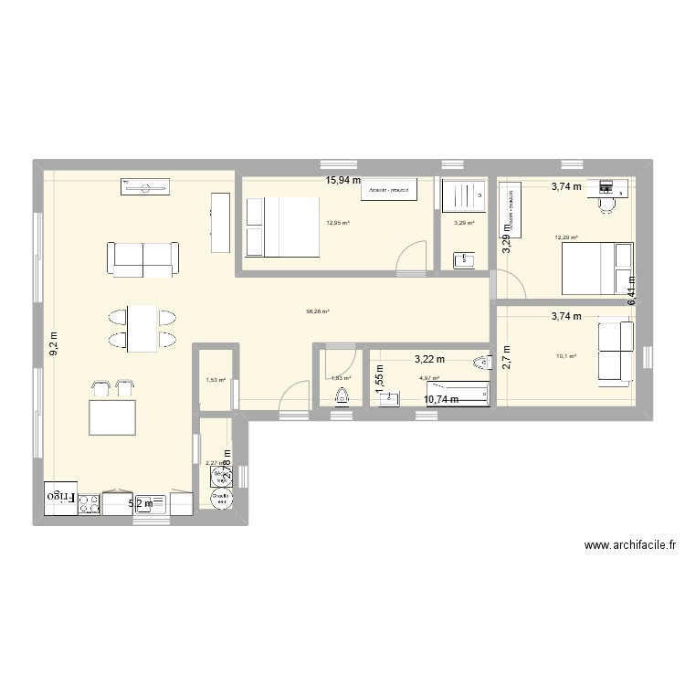 MAISON 2. Plan de 9 pièces et 166 m2