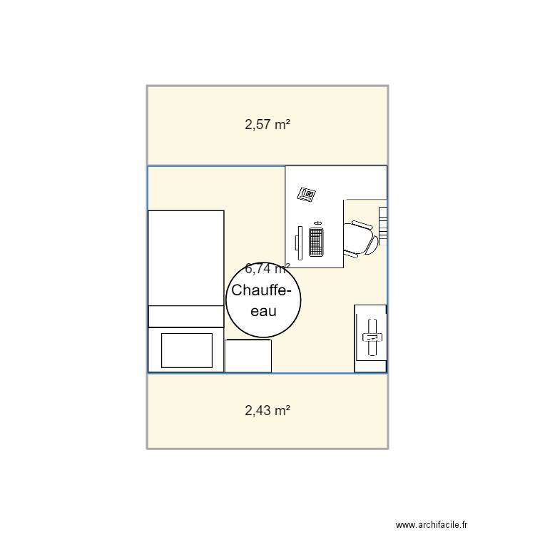 chambre robin. Plan de 3 pièces et 12 m2