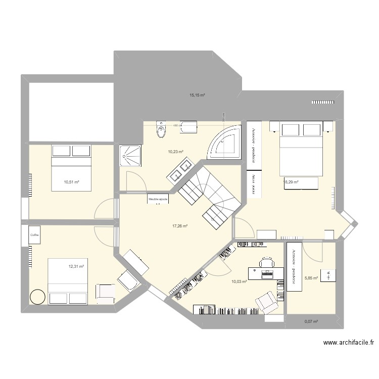 Marloie étage. Plan de 9 pièces et 100 m2