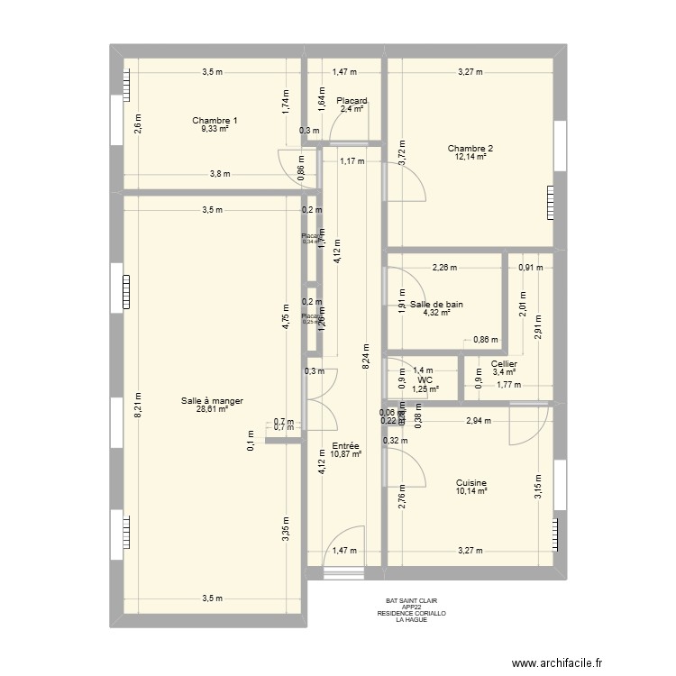 BAT SAINT CLAIR. Plan de 12 pièces et 83 m2