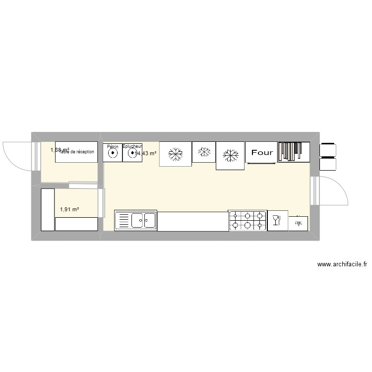 cuisine sev. Plan de 3 pièces et 18 m2