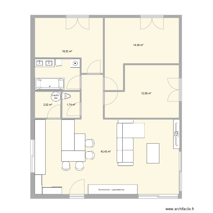 Amenagement varces. Plan de 6 pièces et 91 m2