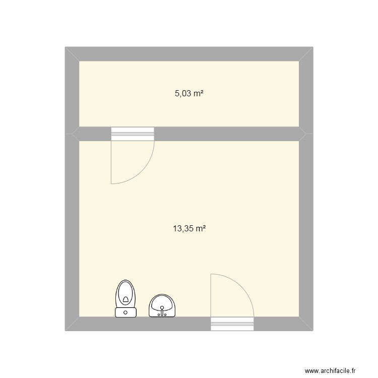 Toilette. Plan de 2 pièces et 18 m2