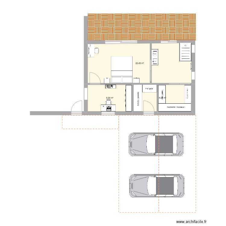 extension côté ouest. Plan de 3 pièces et 37 m2