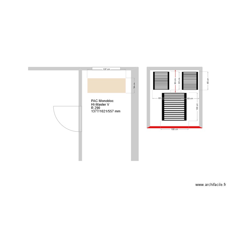 facade nord ventilation . Plan de 1 pièce et 4 m2