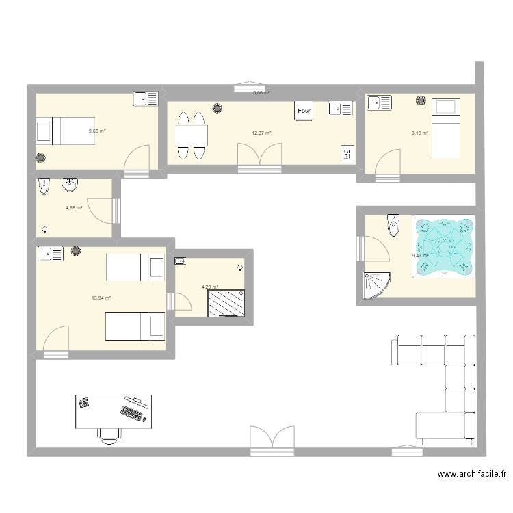 PLANT INSTITUT. Plan de 8 pièces et 64 m2