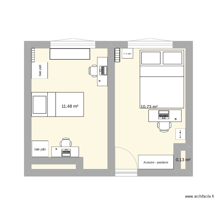 Noah. Plan de 3 pièces et 22 m2