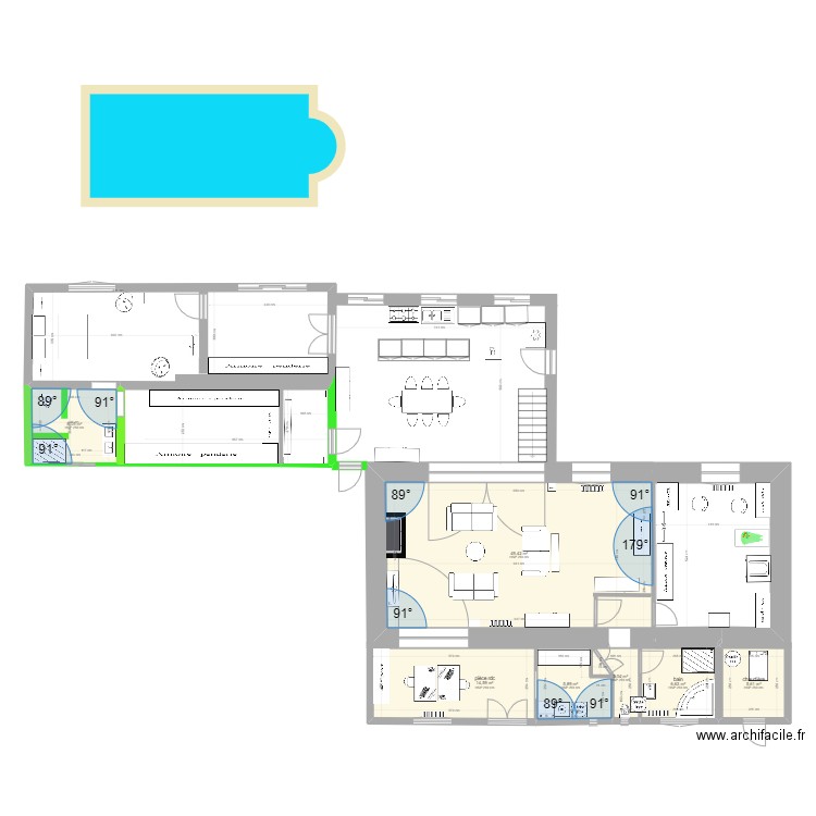 Thibaudiere rdc cuisine. Plan de 7 pièces et 93 m2