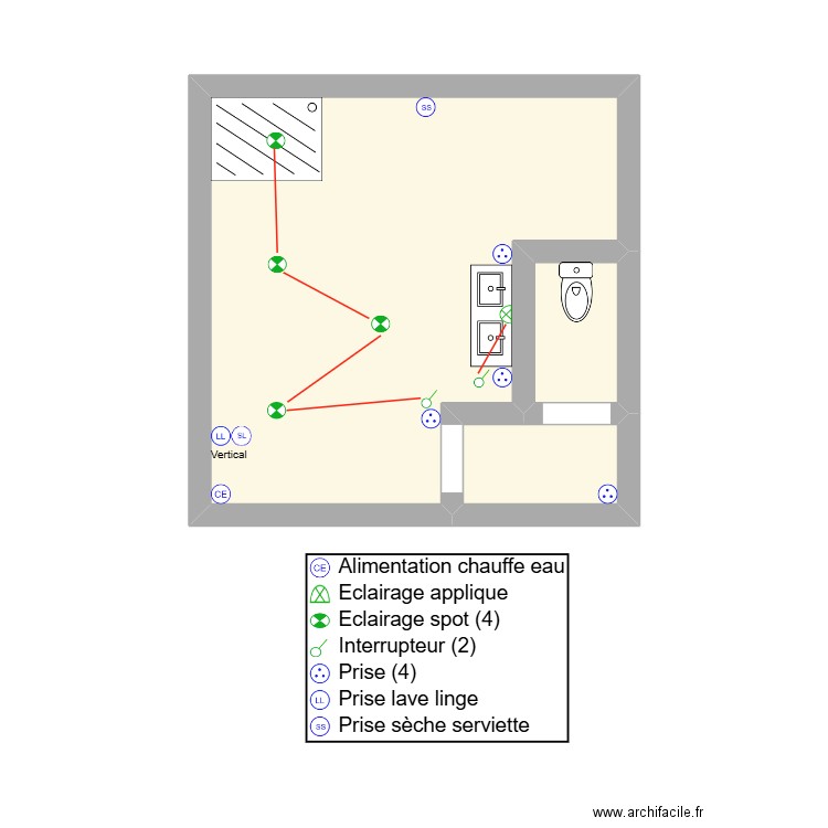 RASSE SDB. Plan de 3 pièces et 21 m2