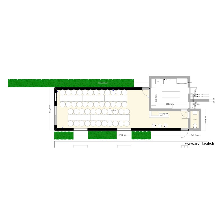 Salle banquet1. Plan de 2 pièces et 69 m2