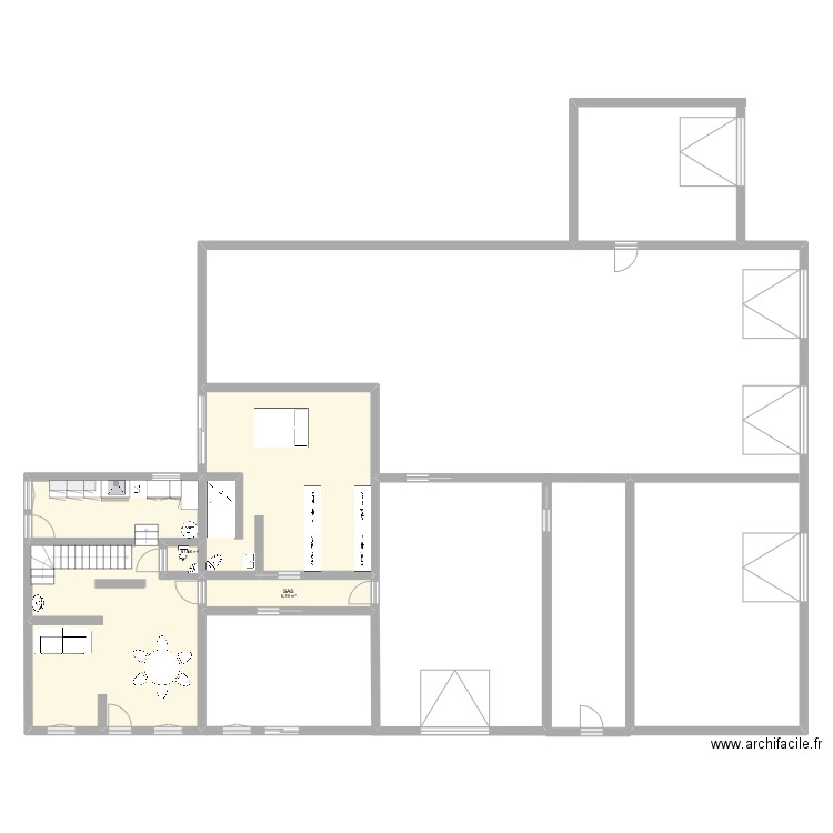 Salmondèche salon. Plan de 1 pièce et 1 m2