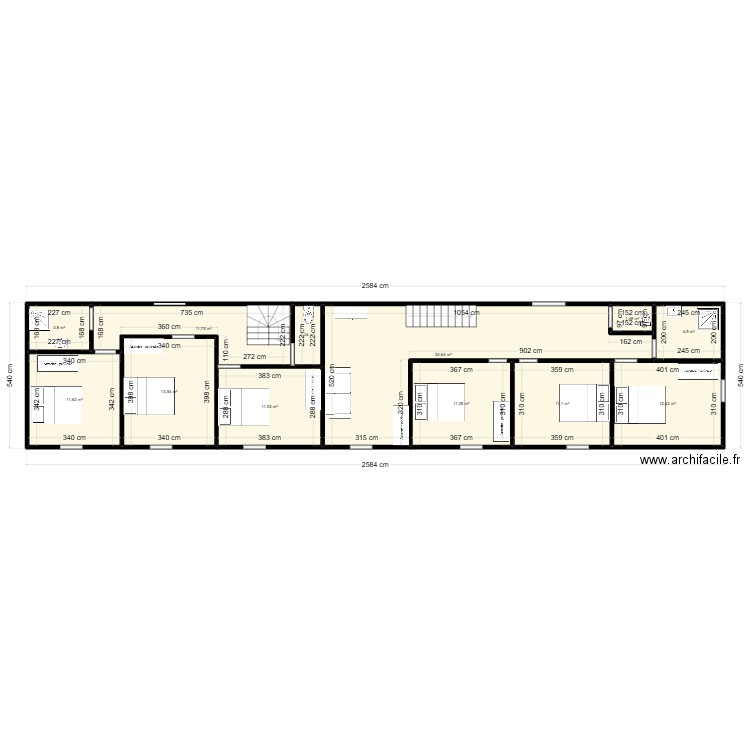 ETAGE. Plan de 12 pièces et 128 m2