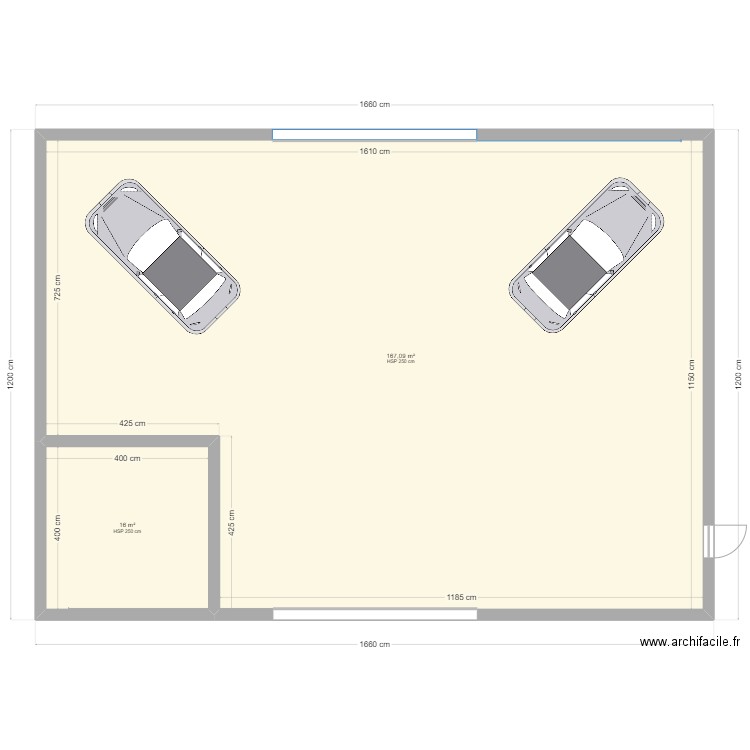 GARAGEe. Plan de 2 pièces et 183 m2