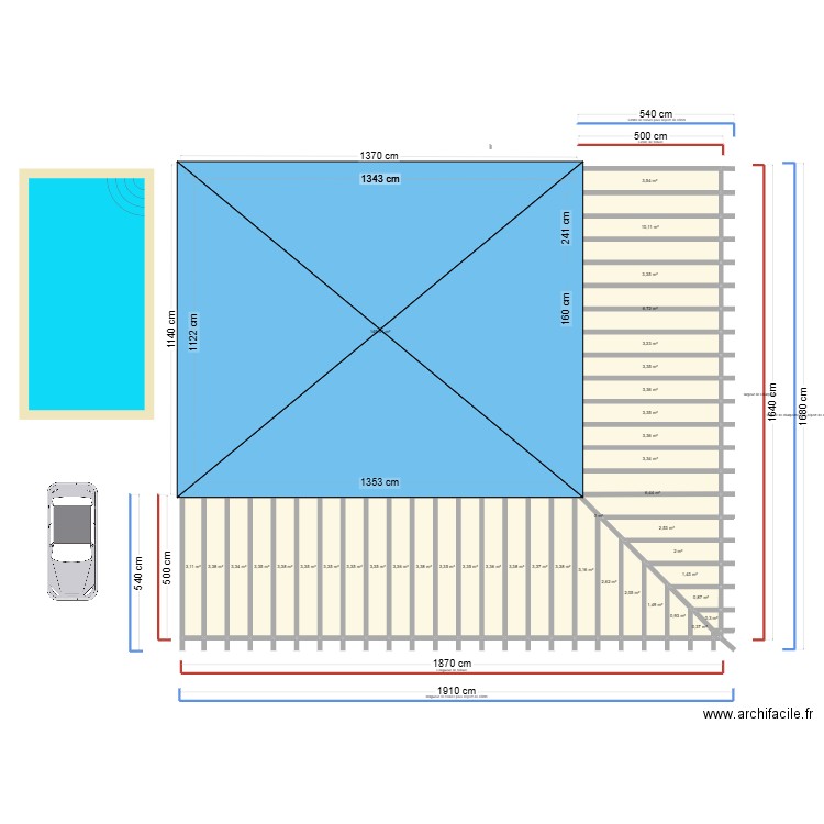 toiture. Plan de 42 pièces et 274 m2