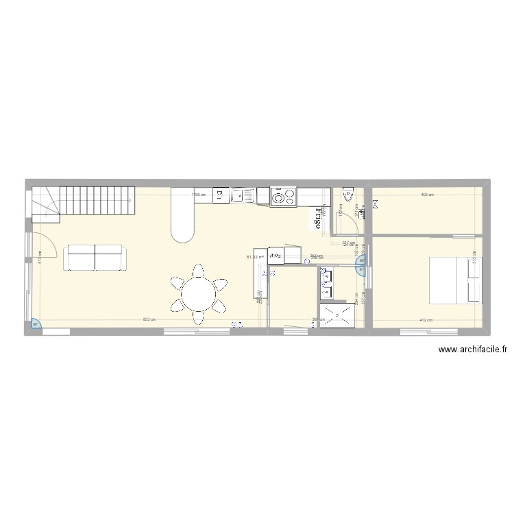 Villa 2 SdB RDC. Plan de 1 pièce et 81 m2