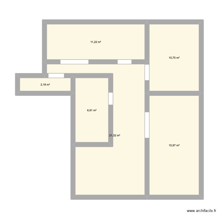 Cabinet Ciné. Plan de 6 pièces et 68 m2