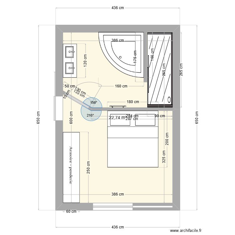 chambre 3. Plan de 1 pièce et 23 m2