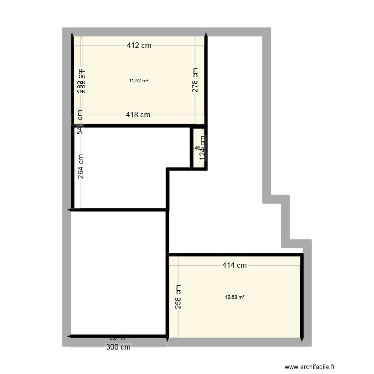 local. Plan de 4 pièces et 23 m2