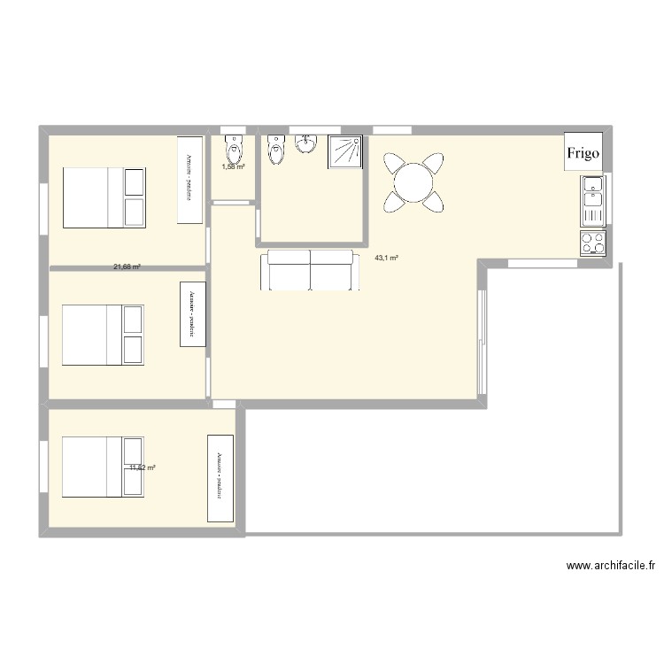 maison N°75 pte France. Plan de 4 pièces et 78 m2