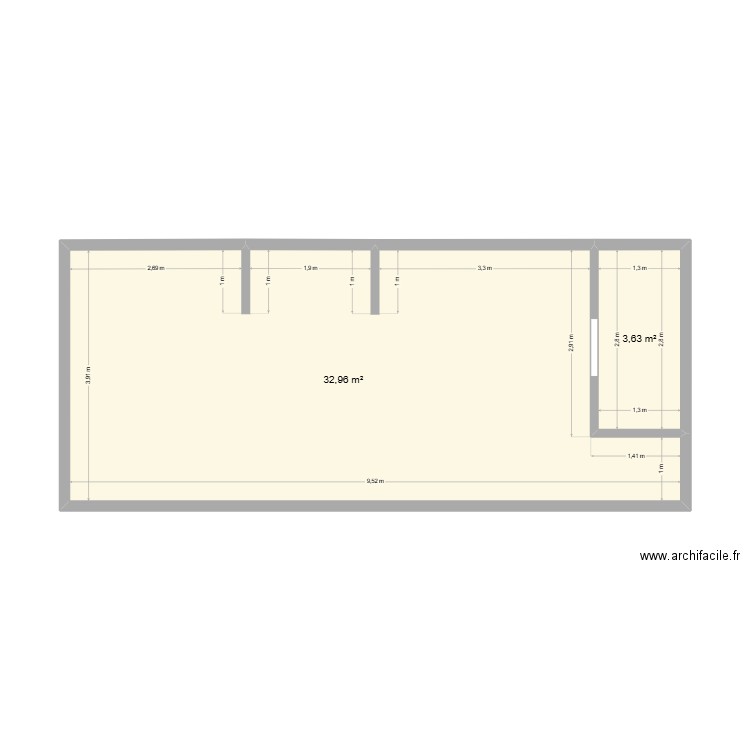 combles. Plan de 2 pièces et 37 m2