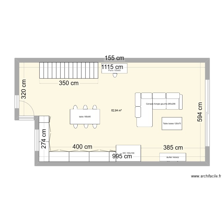 RdC Claira 9. Plan de 1 pièce et 63 m2