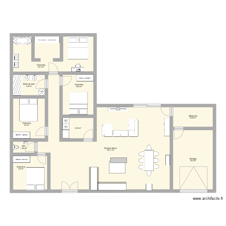 Nouvelle maison . Plan de 10 pièces et 154 m2