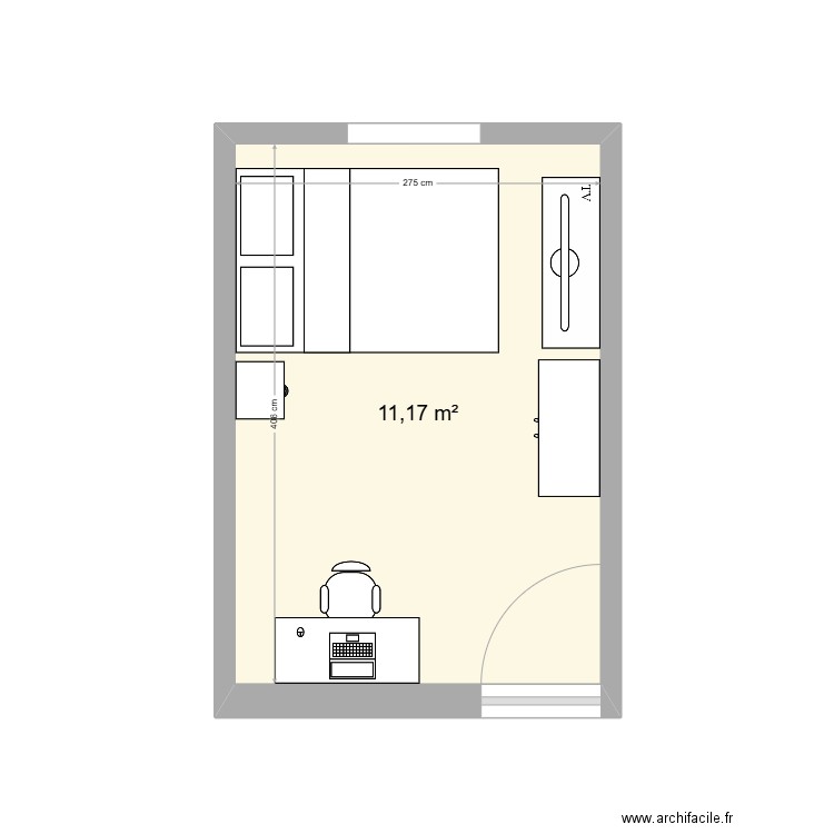 chambre 2. Plan de 1 pièce et 11 m2