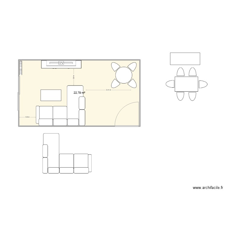 meuble. Plan de 1 pièce et 23 m2