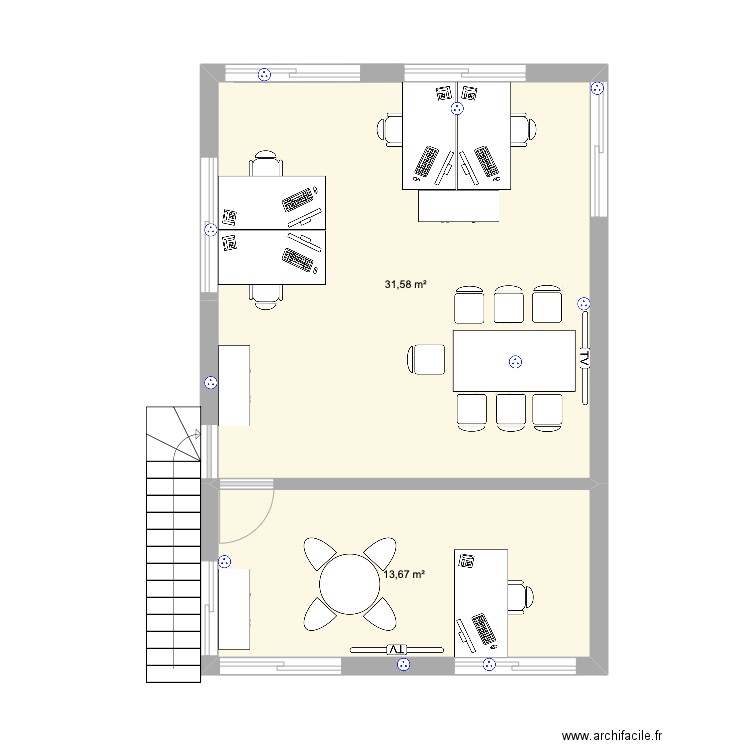 bureau. Plan de 2 pièces et 45 m2