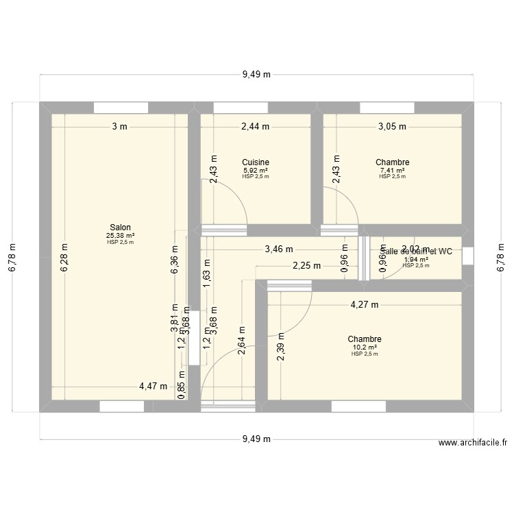 Maison 1. Plan de 5 pièces et 51 m2