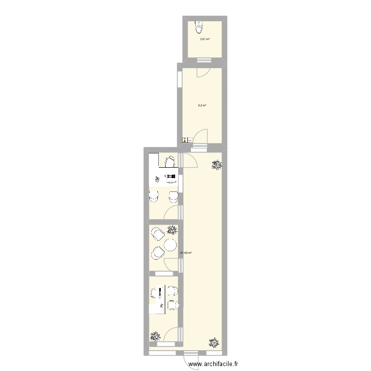 Moulins. Plan de 3 pièces et 55 m2