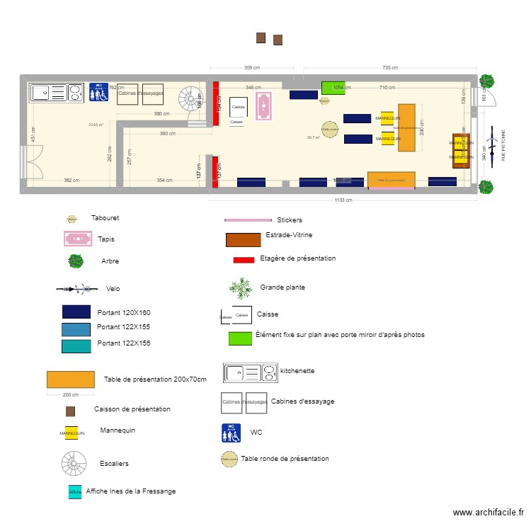 PLAN AUX COTES BOUTIQUE VALLEE VILLAGE. Plan de 2 pièces et 82 m2