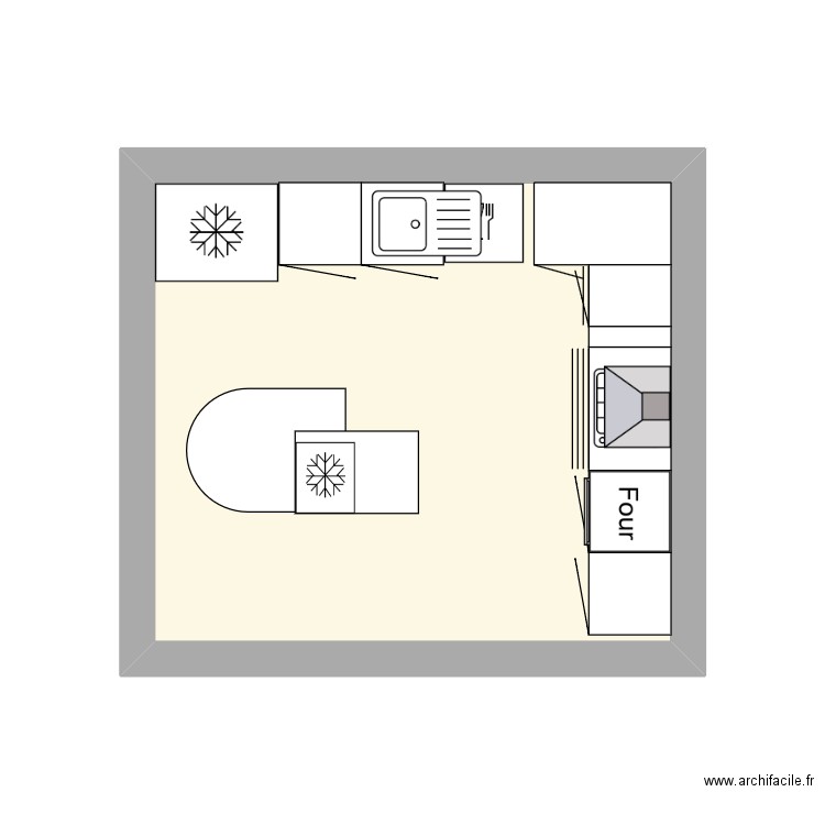 meuble cuisine. Plan de 1 pièce et 13 m2