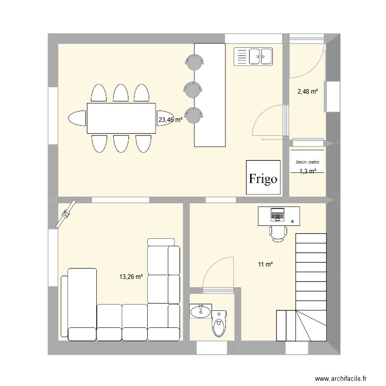 st jean rdc. Plan de 5 pièces et 52 m2