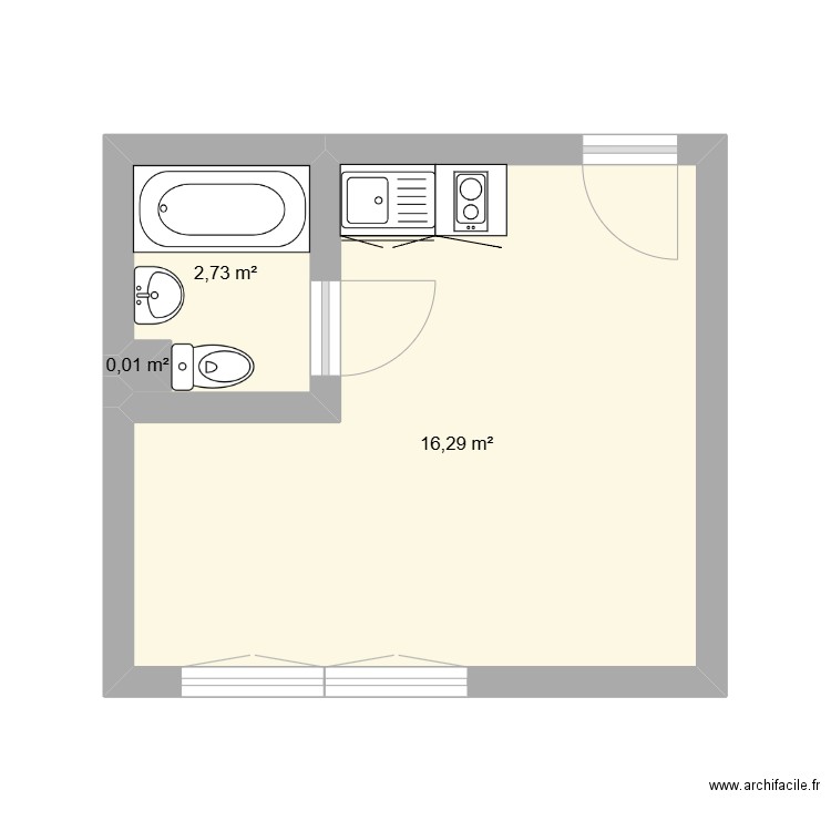 Place St Amand. Plan de 3 pièces et 19 m2