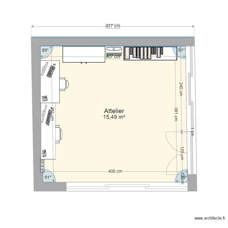 attelier 3ème version. Plan de 1 pièce et 15 m2