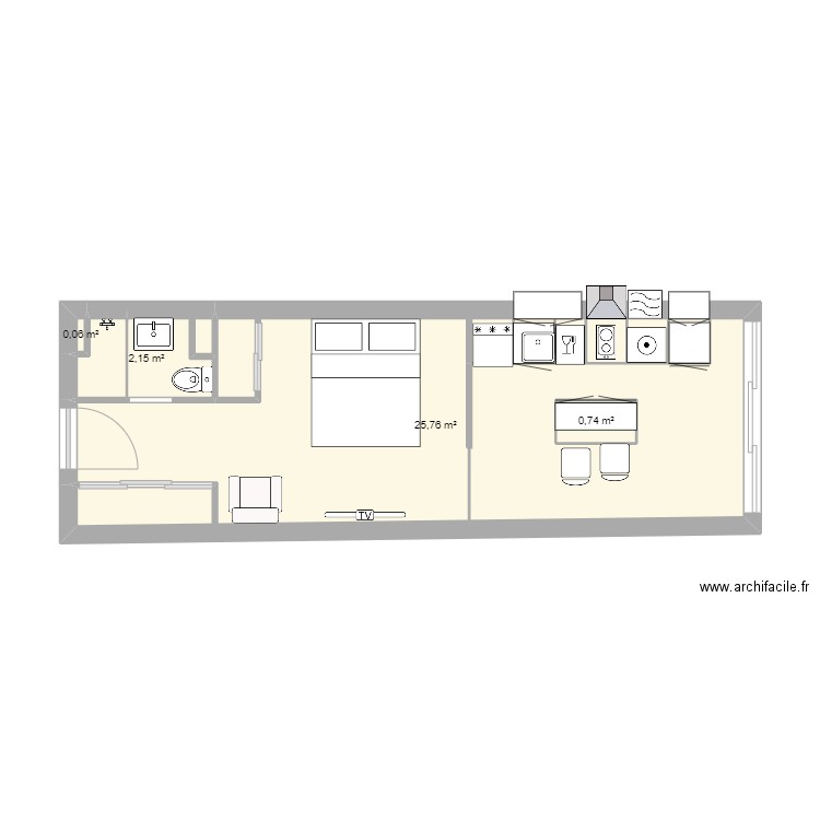 studio. Plan de 0 pièce et 0 m2