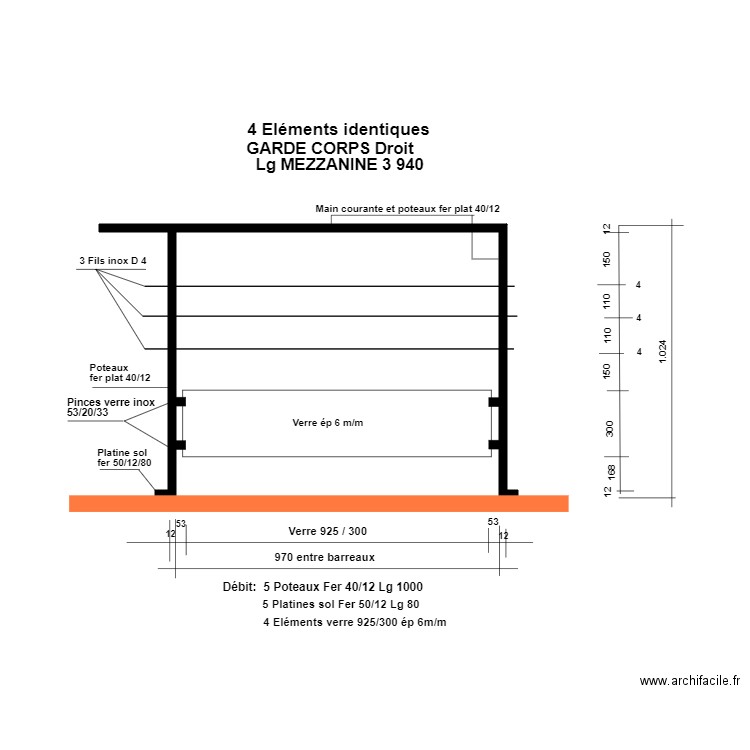 Garde coprs mezzanine Droit.. Plan de 0 pièce et 0 m2