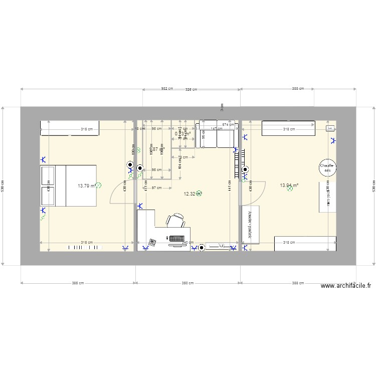 longère étage electricité - Plan 5 pièces 43 m2 dessiné par olddivers