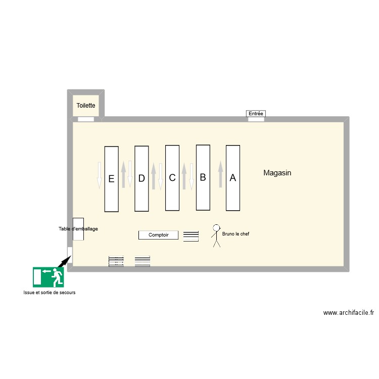 Plan magaasin Bruno. Plan de 2 pièces et 38 m2