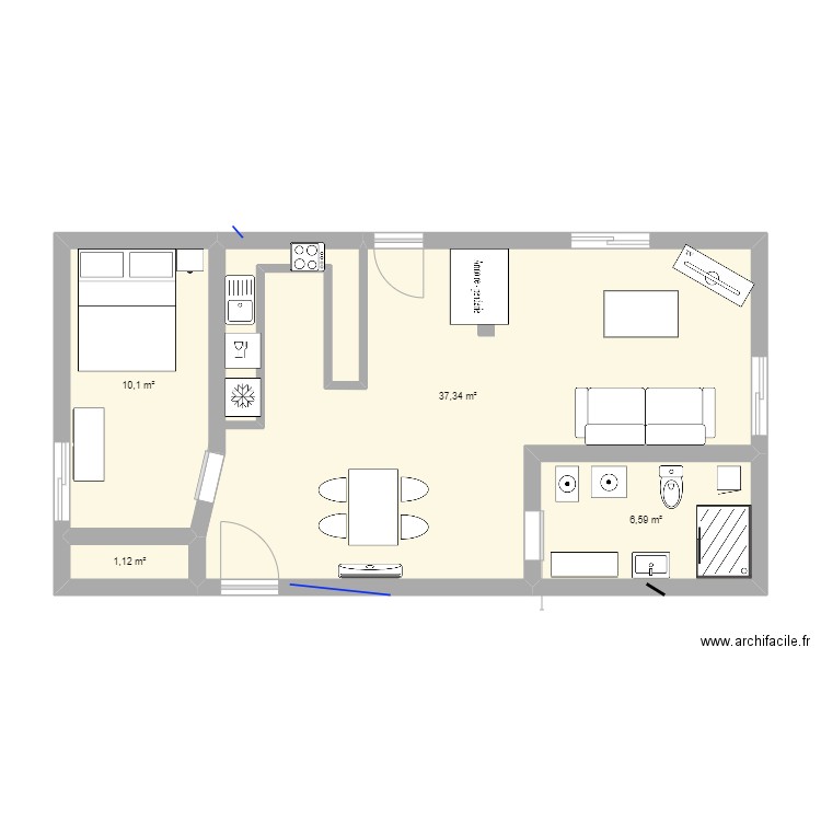 Bachelor nouveau. Plan de 4 pièces et 55 m2