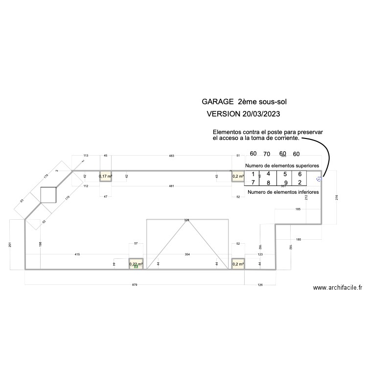 Garage Abedul.version Bloc éléments contre poteau. Plan de 4 pièces et 1 m2